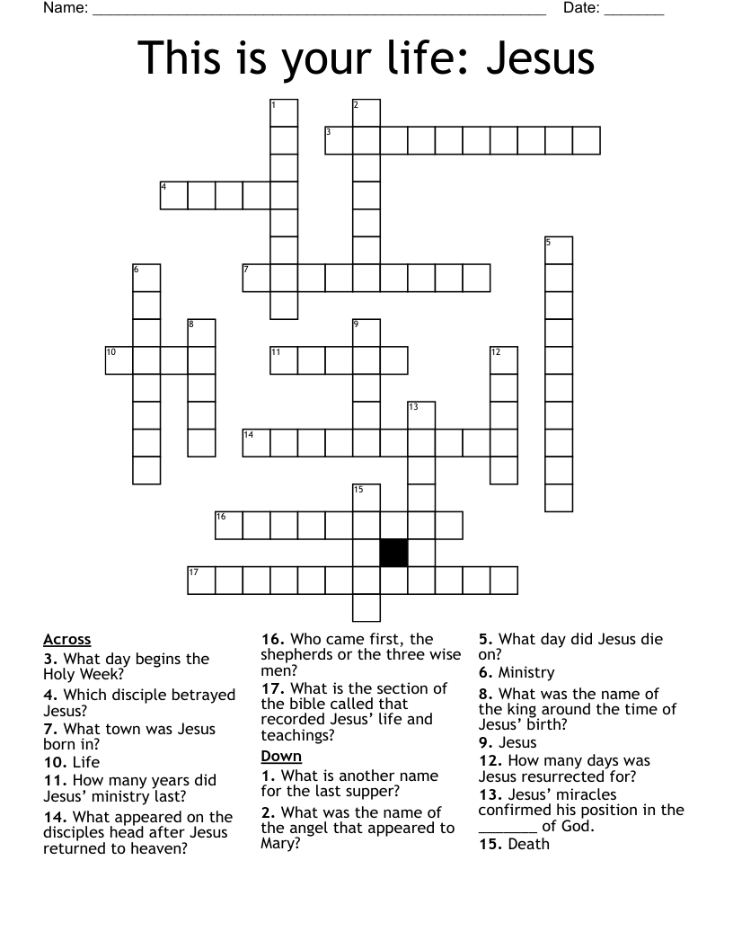 This is your life: Jesus Crossword