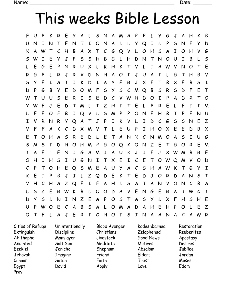 This weeks Bible Lesson Word Search