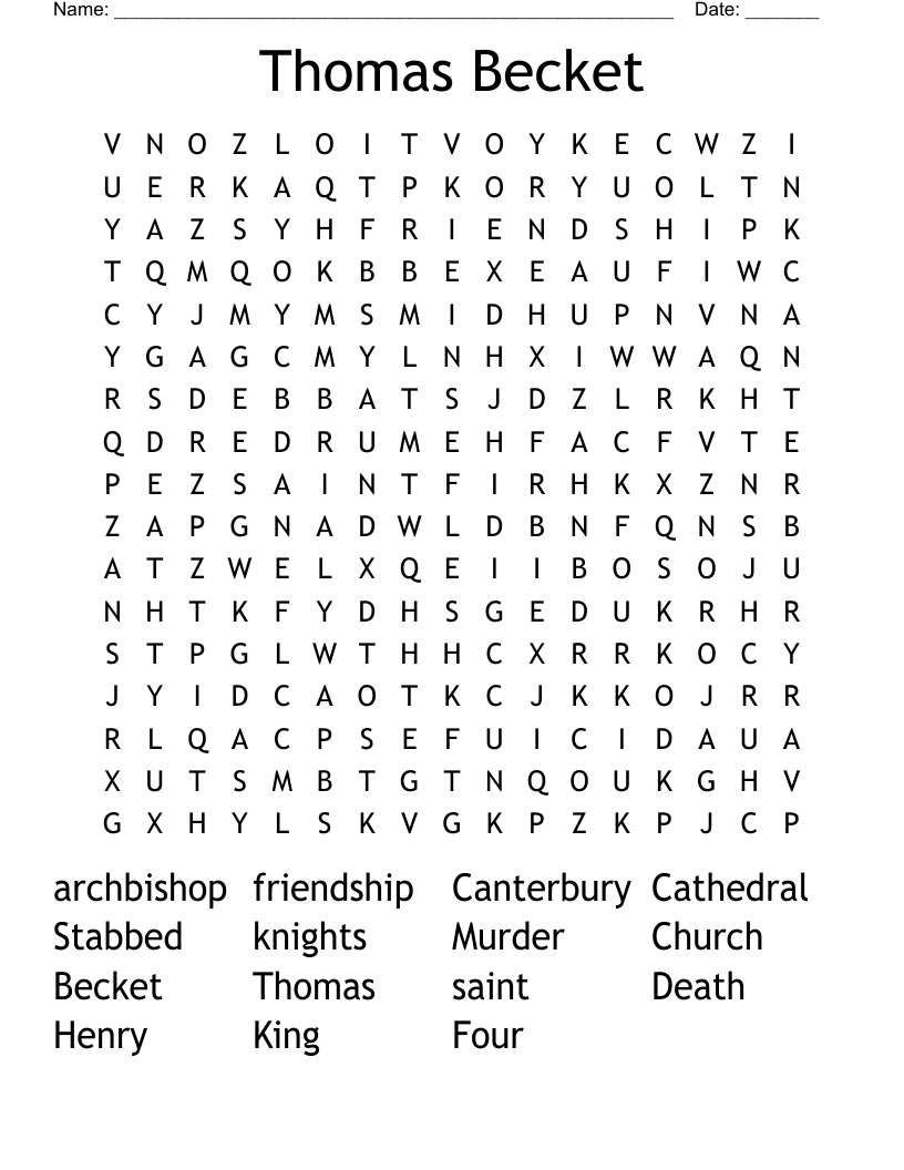 Thomas Becket Word Search