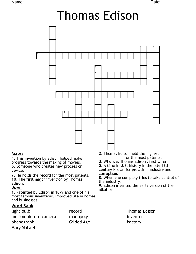 Thomas Edison Crossword