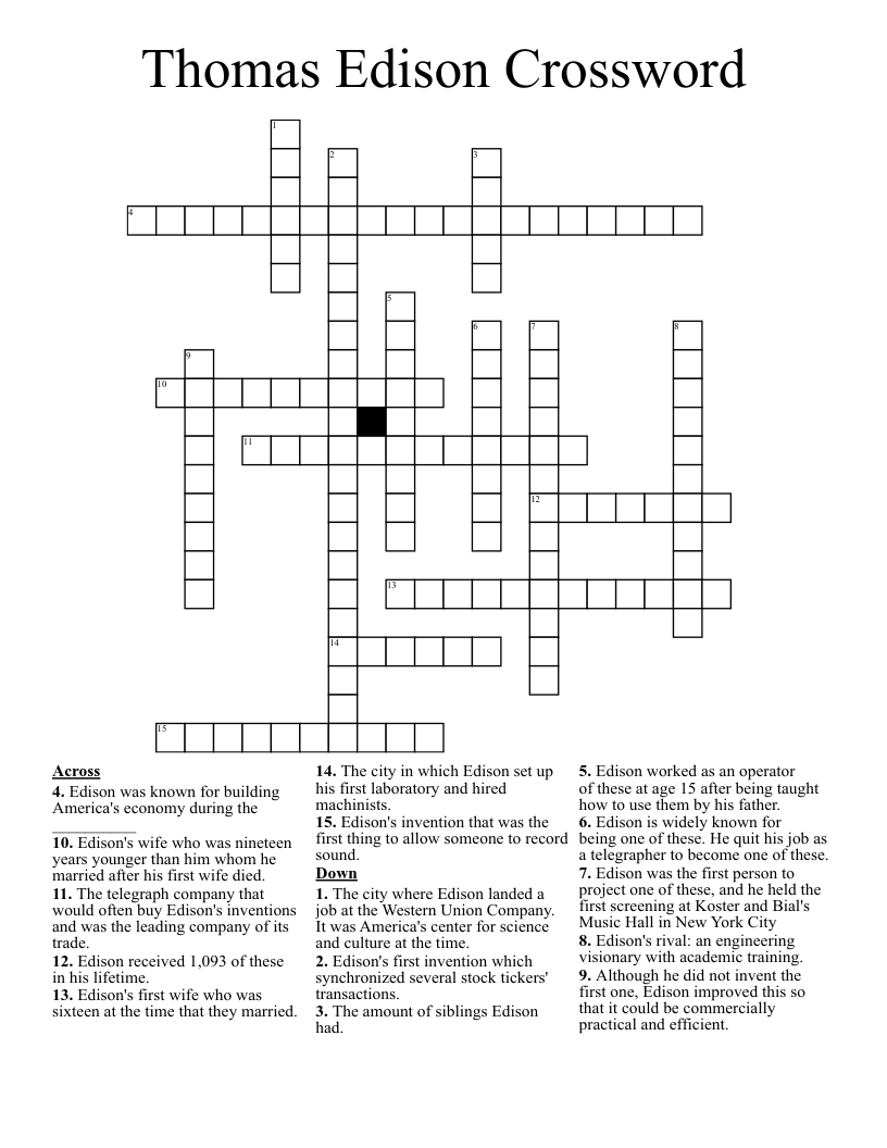 Thomas Edison Crossword