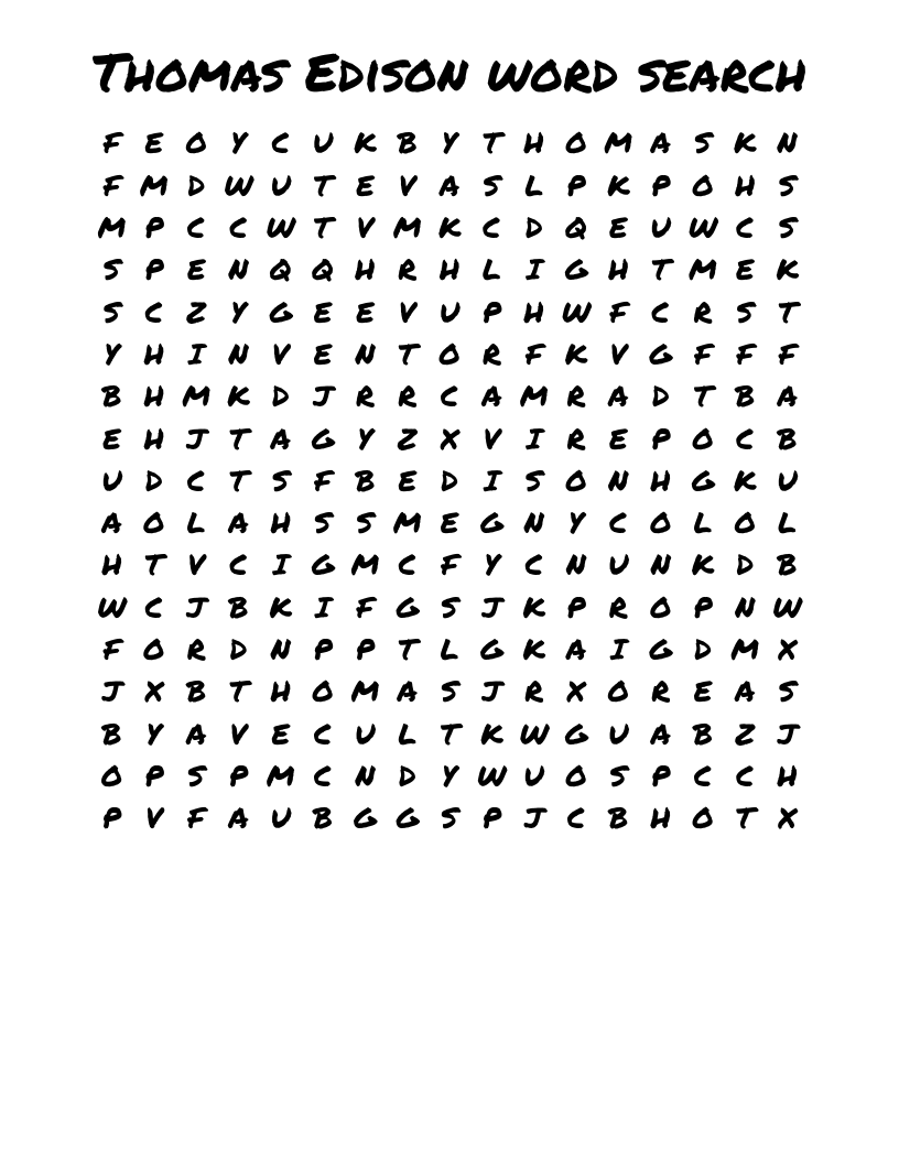 Thomas Edison word search