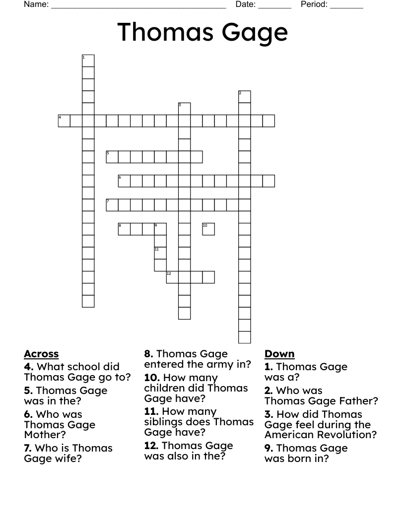 Thomas Gage  Crossword