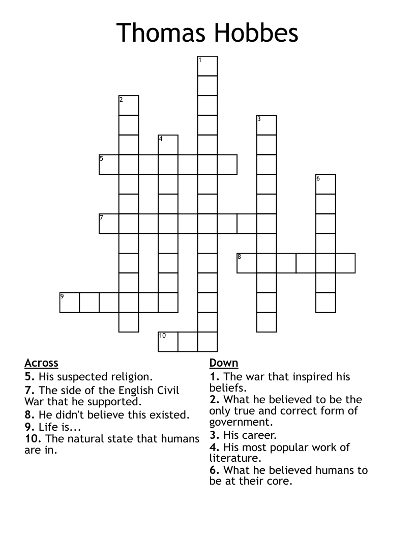 Thomas Hobbes Crossword