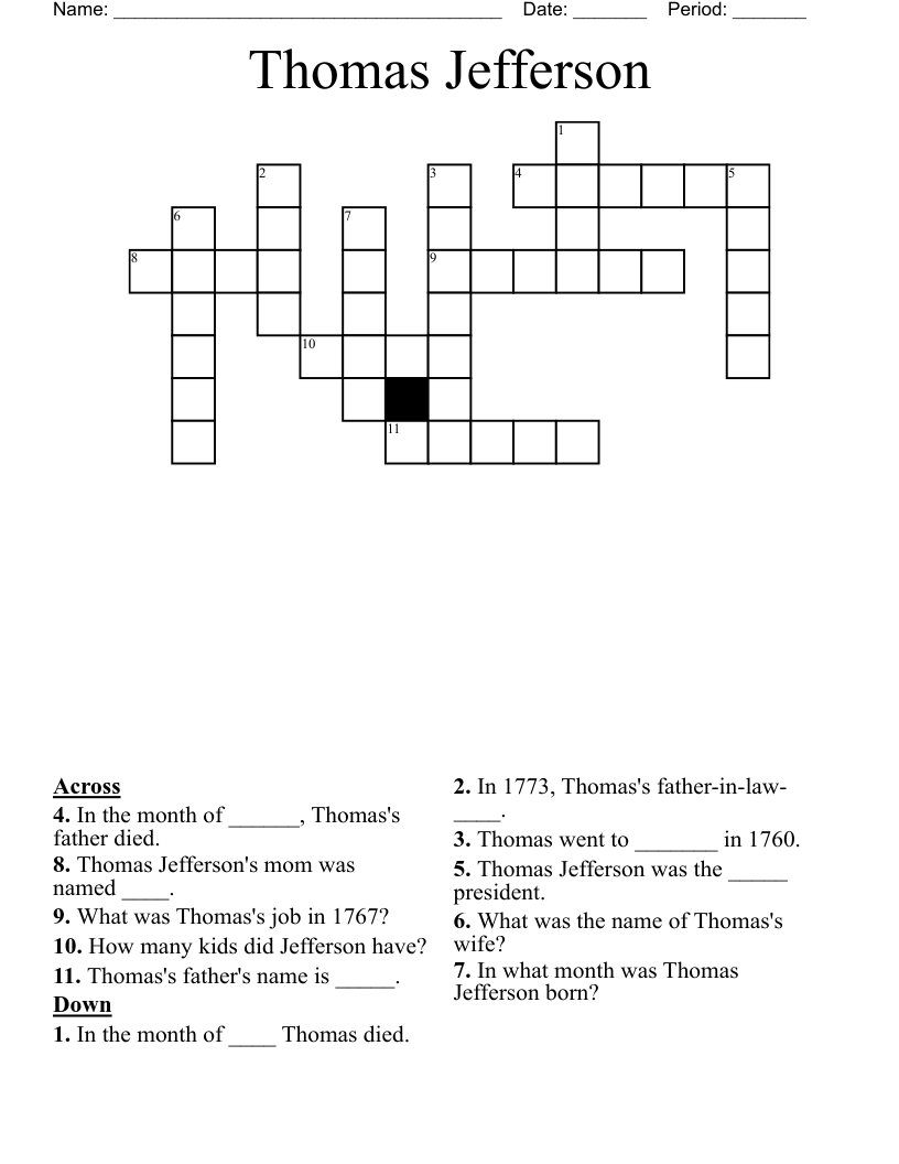 Thomas Jefferson Crossword