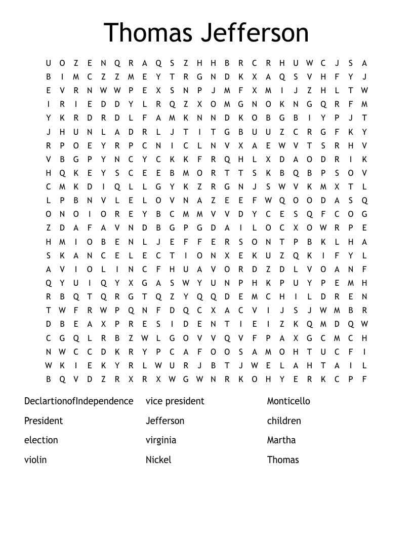 Thomas Jefferson Word Search