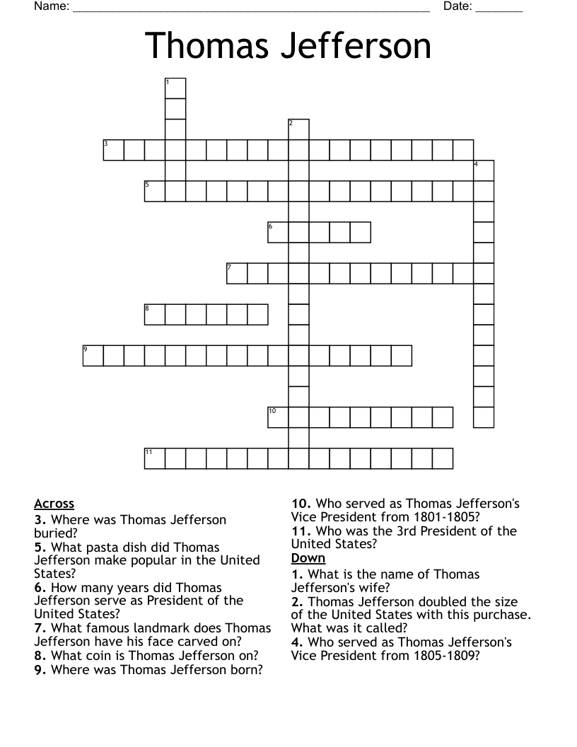 Thomas Jefferson Crossword
