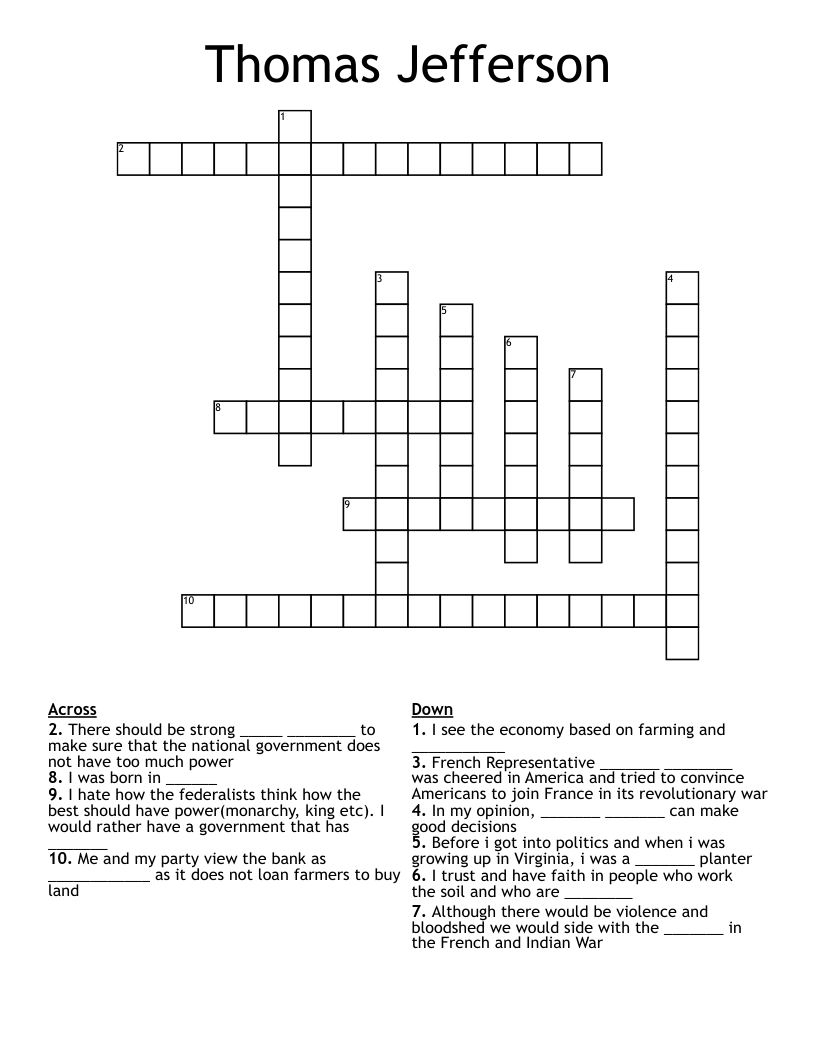 Thomas Jefferson Crossword