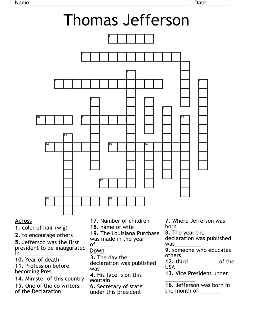 Thomas Jefferson Crossword