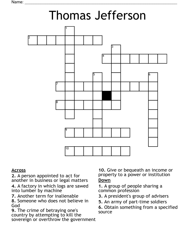 Thomas Jefferson  Crossword