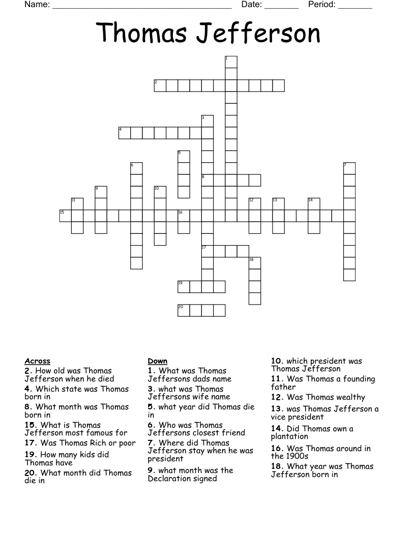 Thomas Jefferson  Crossword