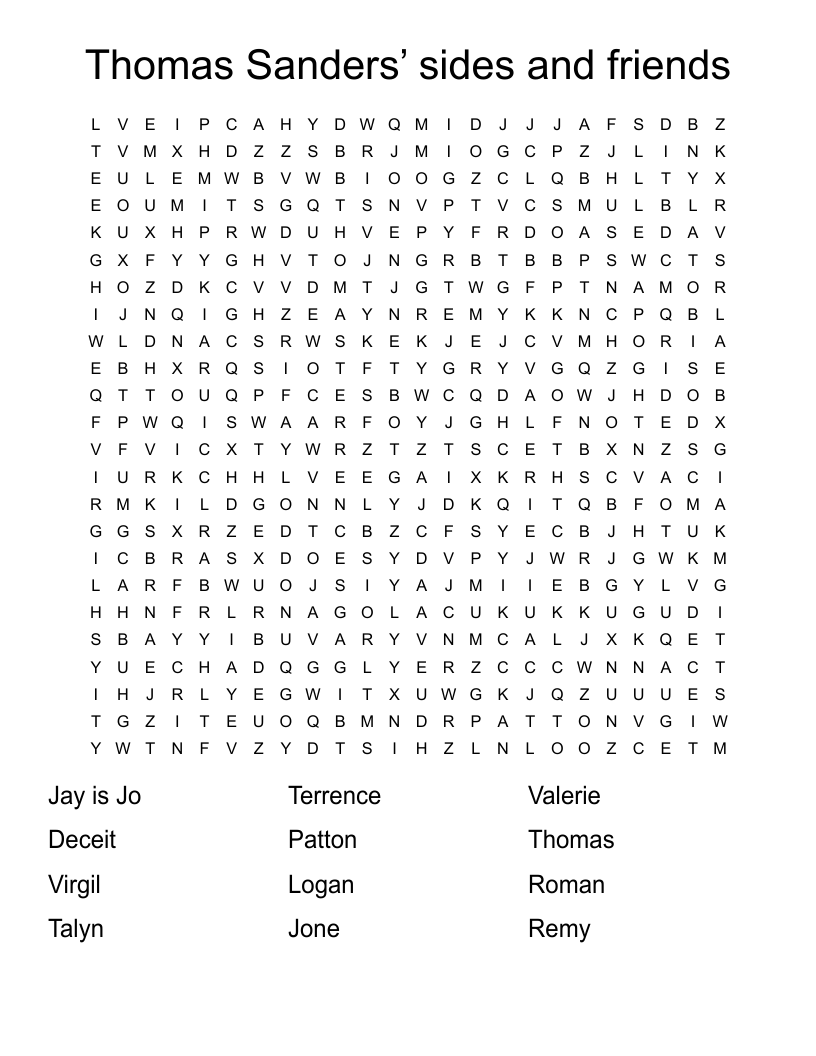 Thomas Sanders’ sides and friends Word Search
