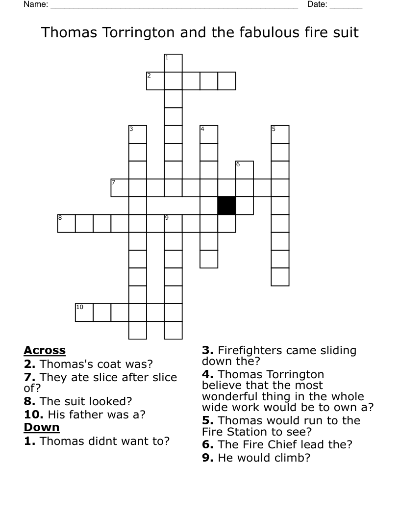 Thomas Torrington and the fabulous fire suit Crossword
