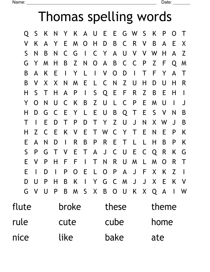 Thomas spelling words Word Search