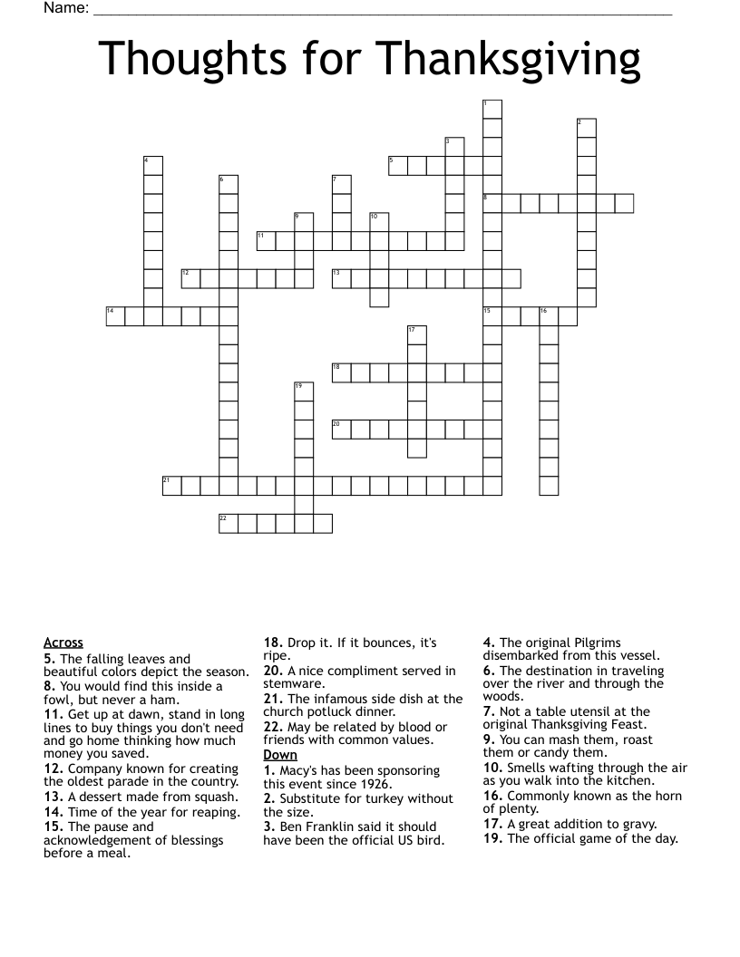Thoughts for Thanksgiving Crossword