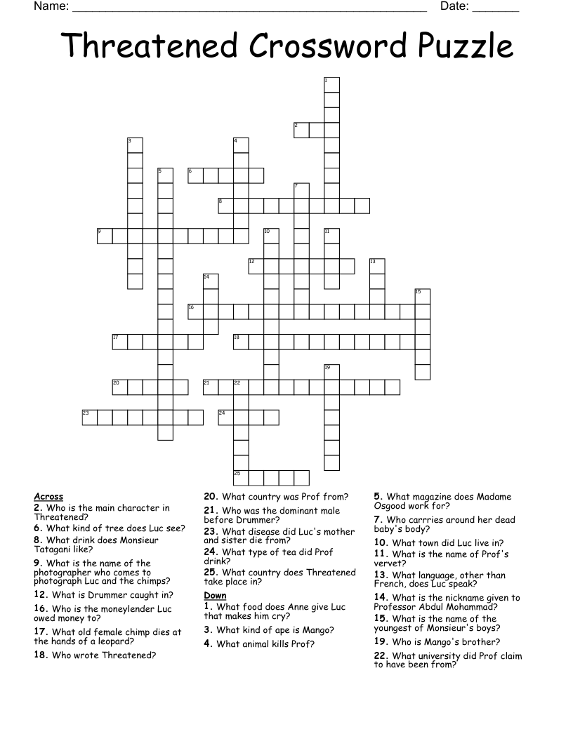 Threatened Crossword Puzzle
