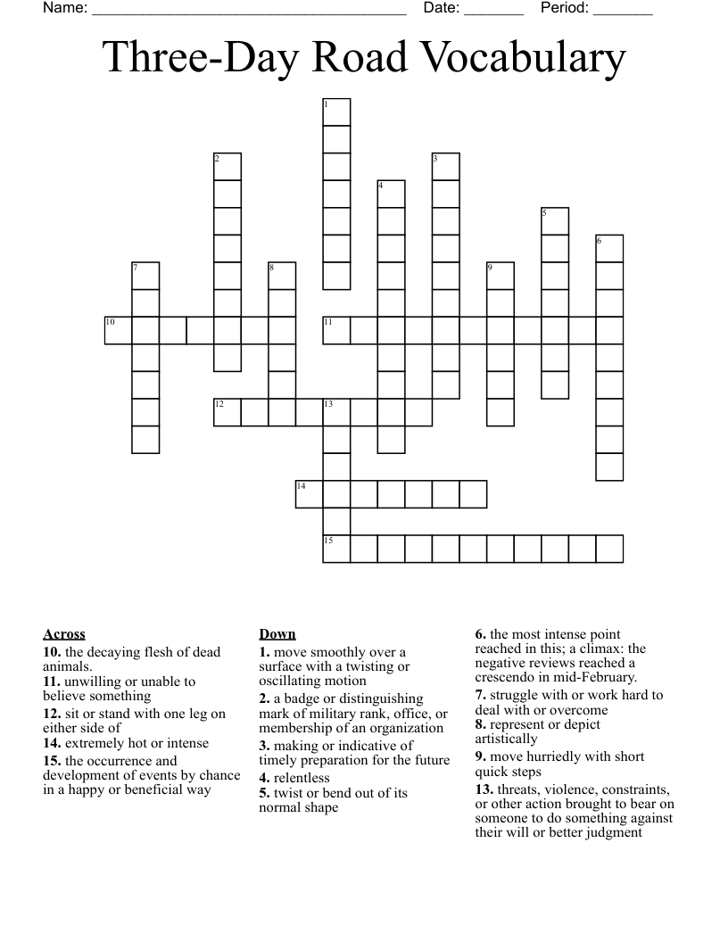 Three-Day Road Vocabulary  Crossword