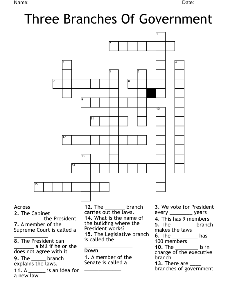 Three Branches Of Government Crossword
