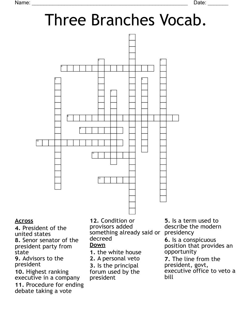 Three Branches Vocab. Crossword