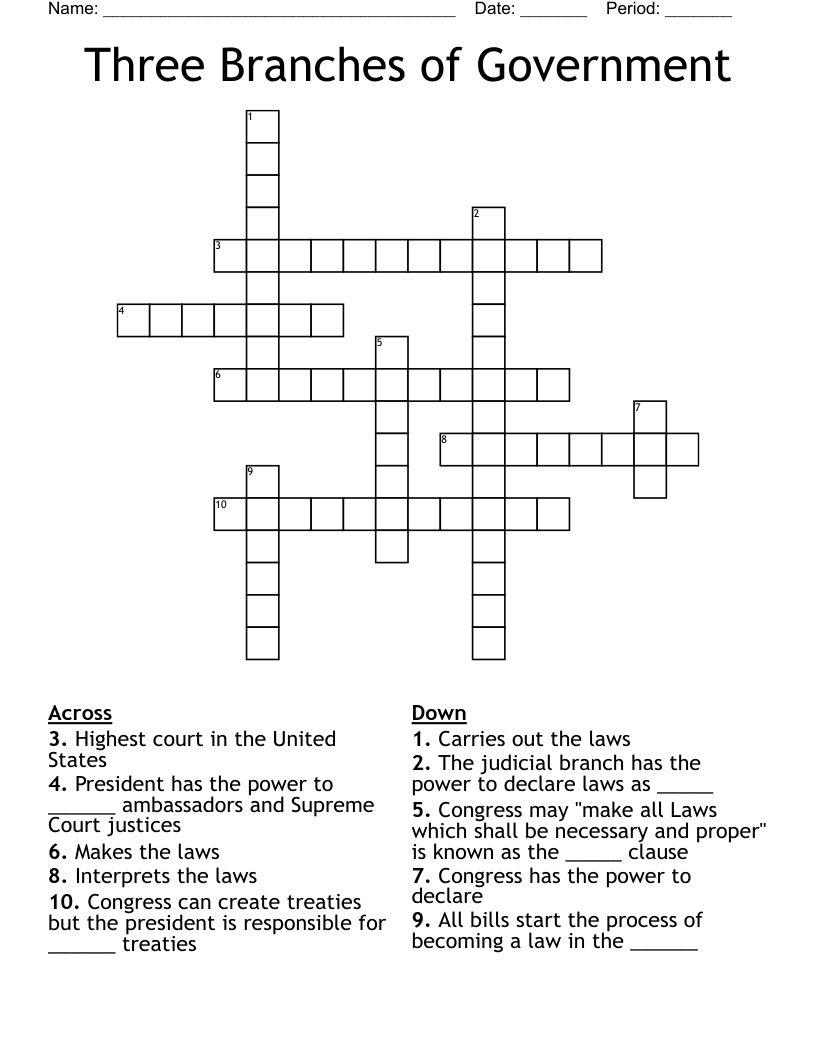 Three Branches of Government Crossword