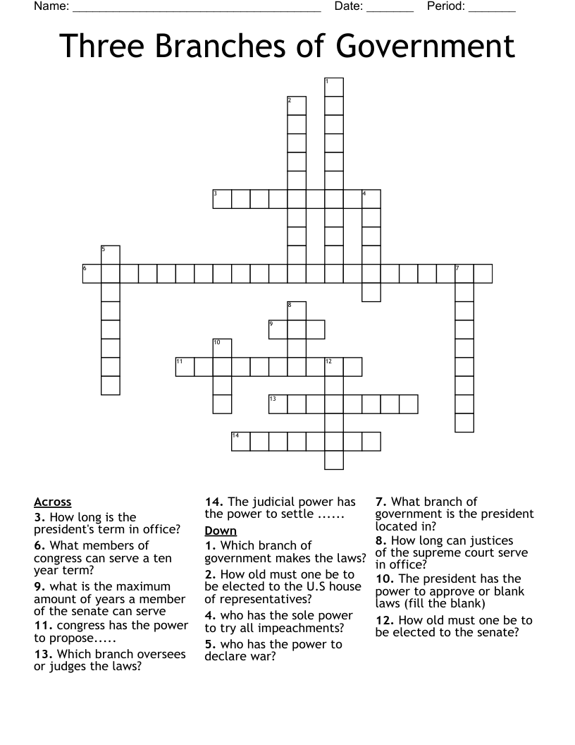 Three Branches of Government Crossword