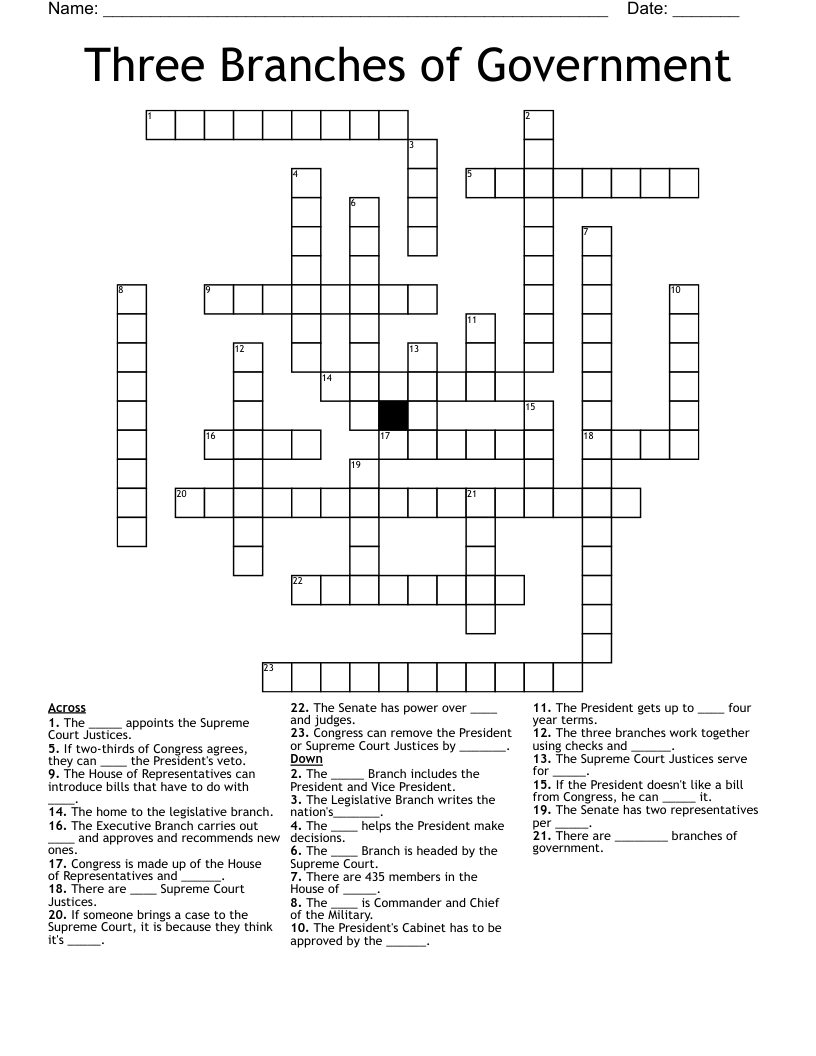 Three Branches of Government Crossword
