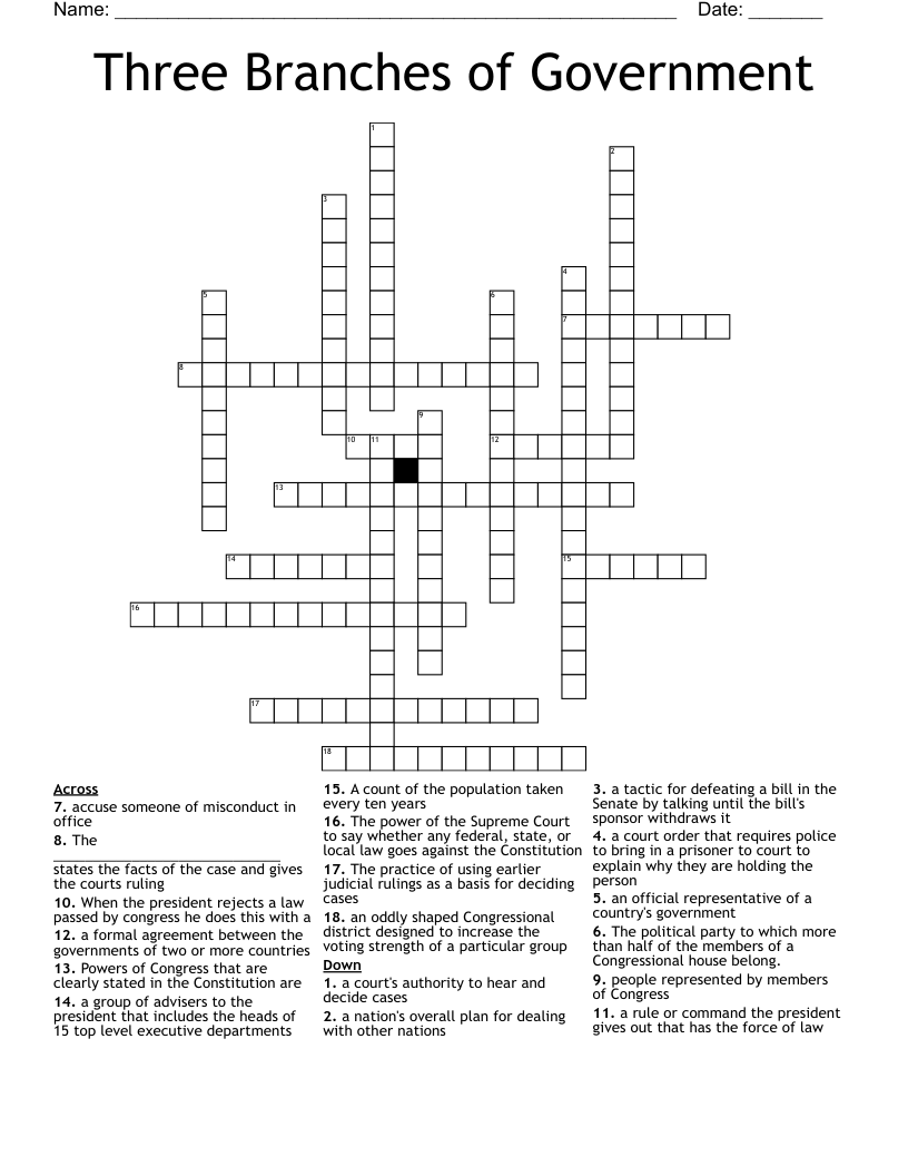 Three Branches of Government Crossword