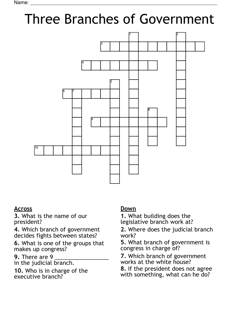 Three Branches of Government Crossword