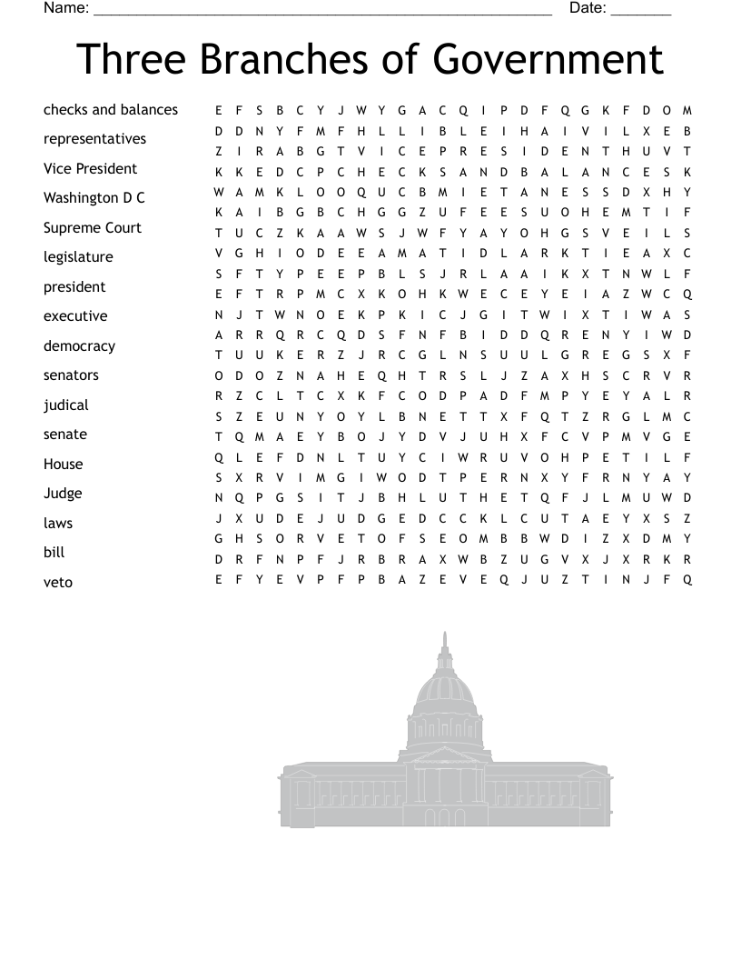 Three Branches of Government Word Search