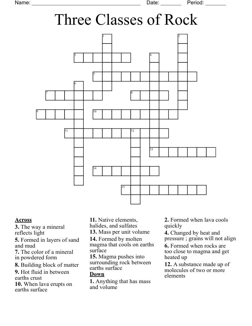 Three Classes of Rock Crossword