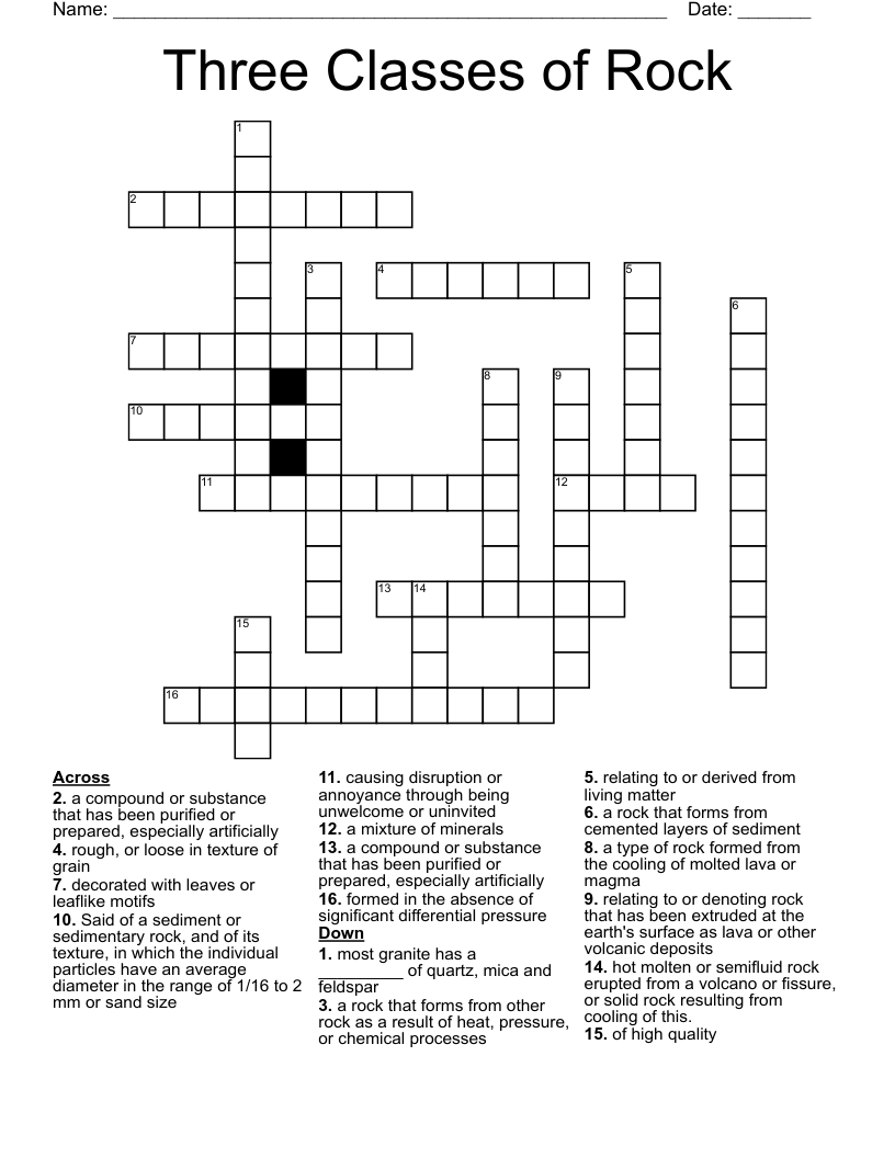 Three Classes of Rock Crossword