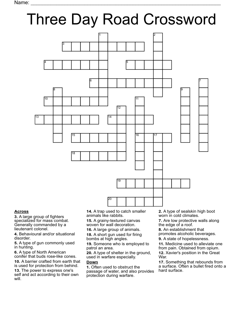 Three Day Road Crossword