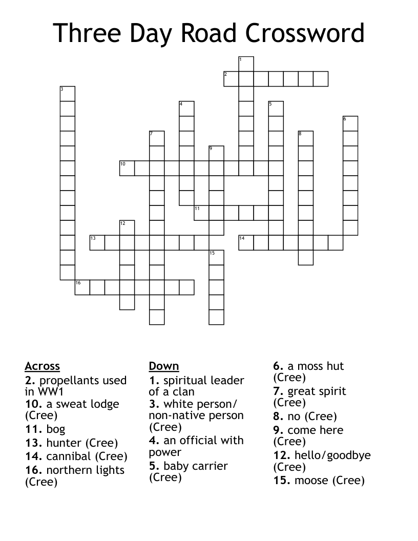Three Day Road Crossword