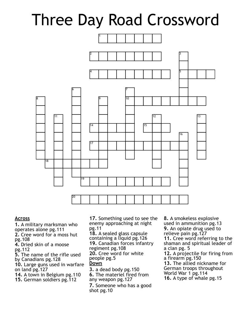Three Day Road Crossword