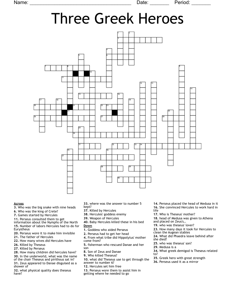 Three Greek Heroes Crossword