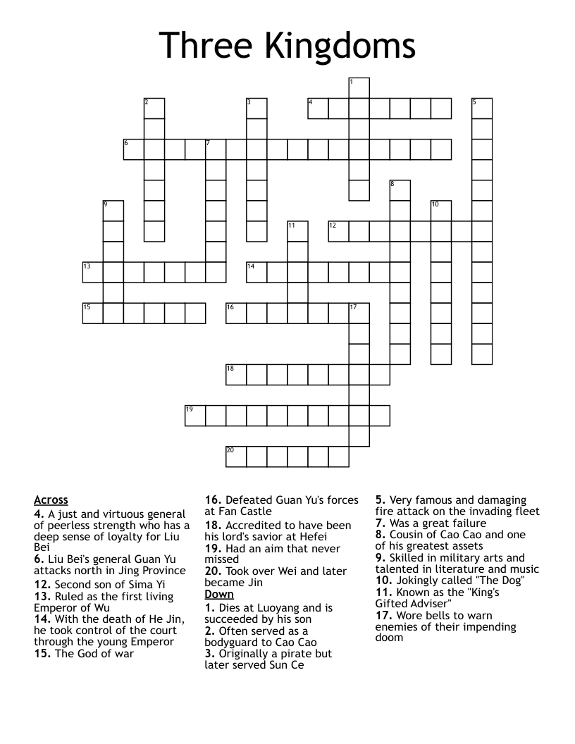 Three Kingdoms Crossword