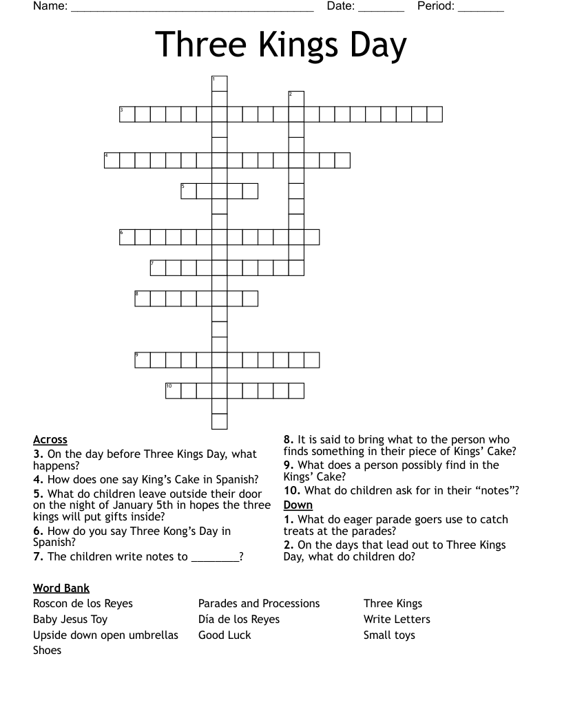 Three Kings Day Crossword