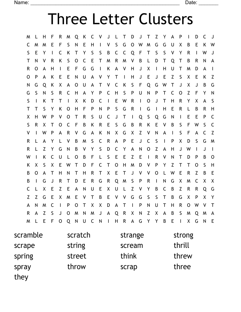 Three Letter Clusters Word Search