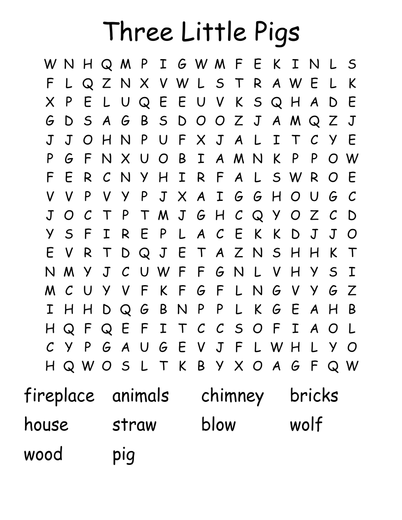 Three Little Pigs Word Search