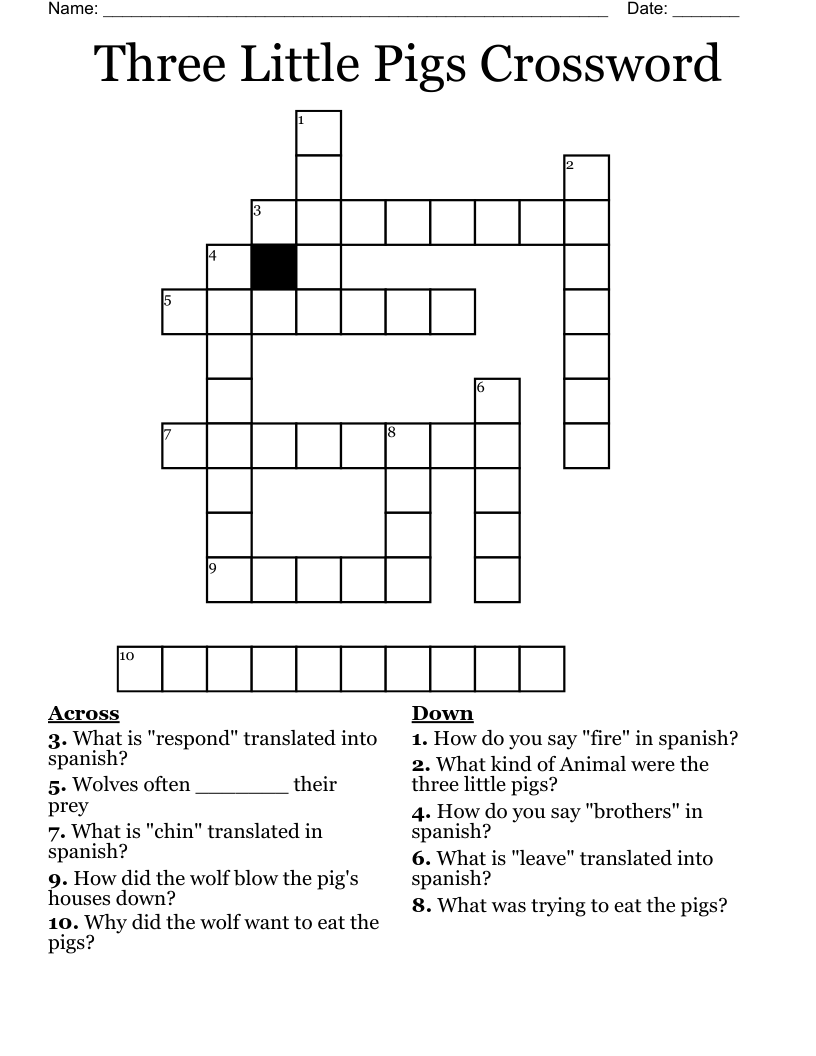 Three Little Pigs Crossword 