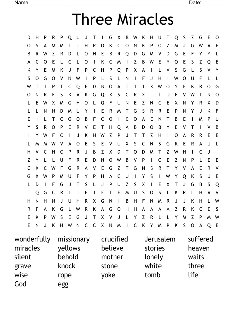 Three Miracles Word Search