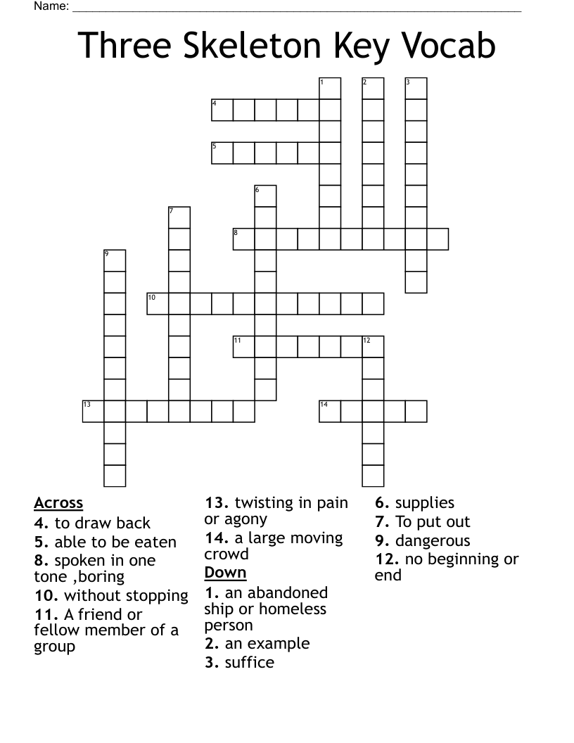 Three Skeleton Key Vocab Crossword