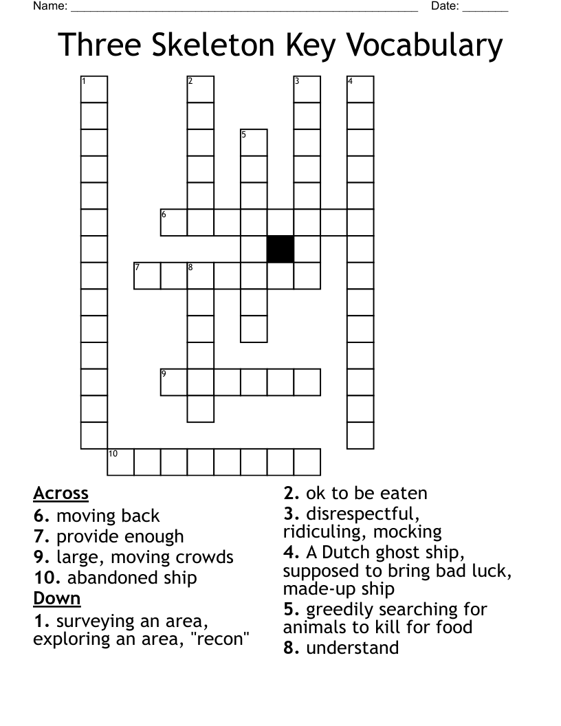 Three Skeleton Key Vocabulary Crossword