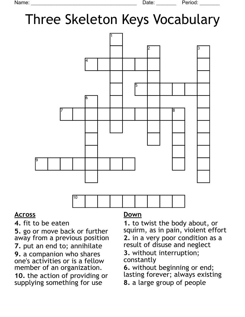 Three Skeleton Keys Vocabulary Crossword