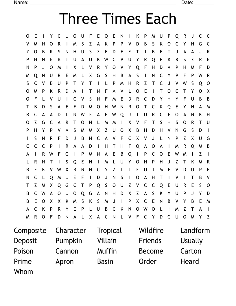 Three Times Each Word Search