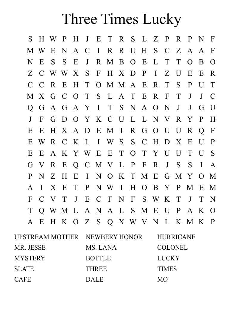 Three Times Lucky Word Search