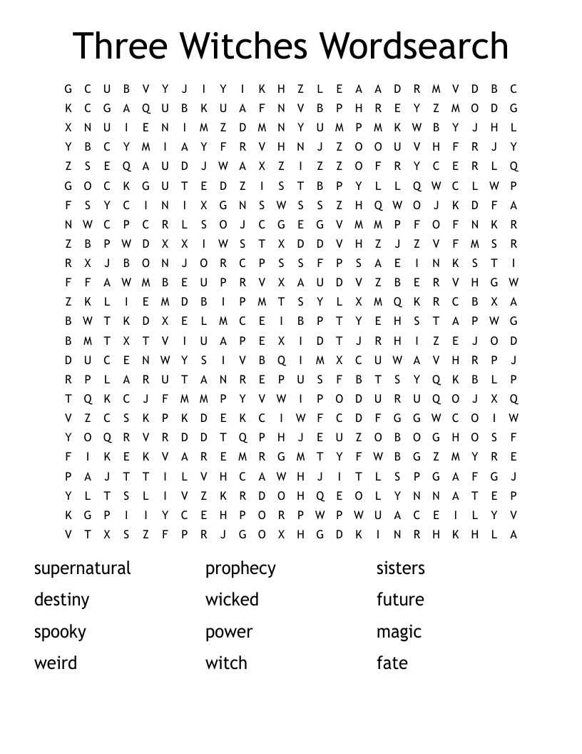 Three Witches Wordsearch