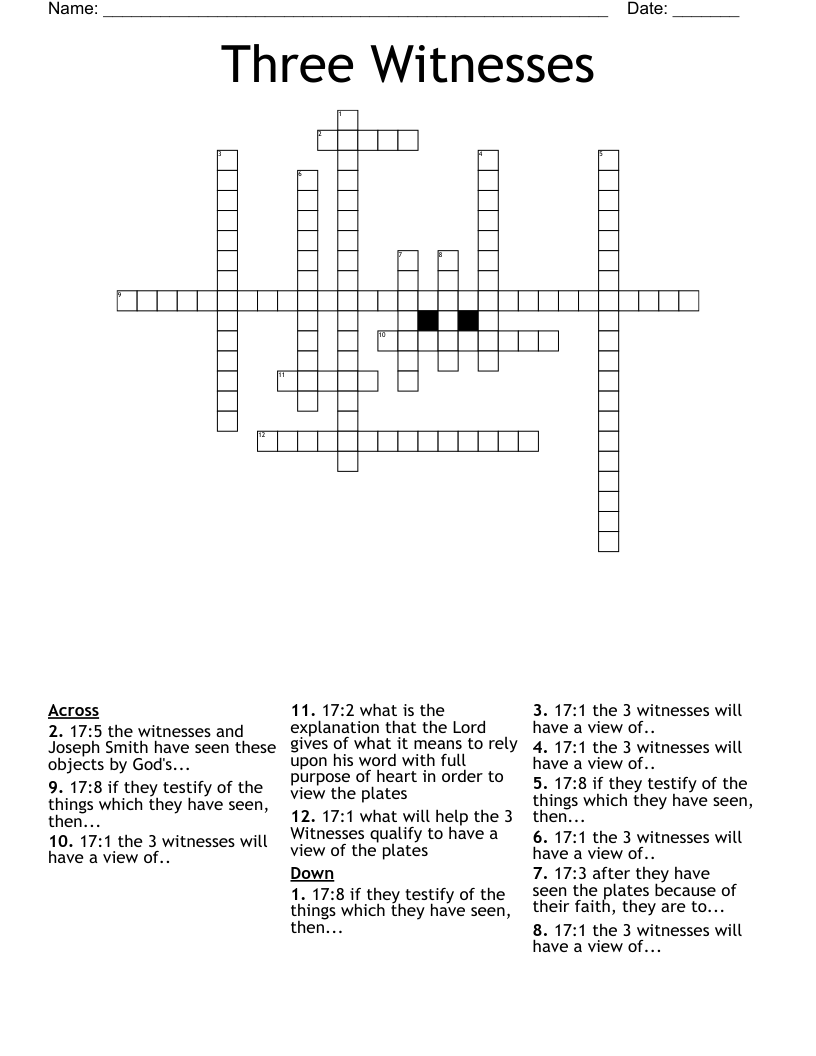 Three Witnesses Crossword