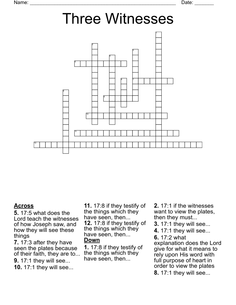 Three Witnesses Crossword