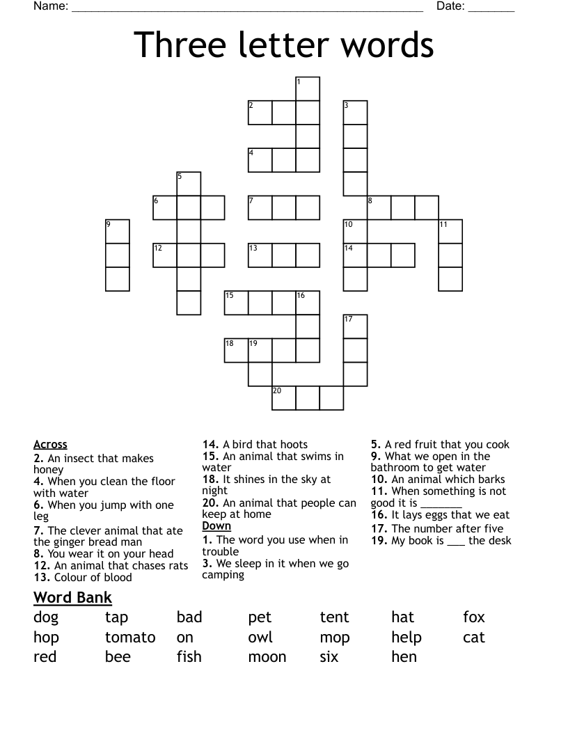 Three letter words Crossword